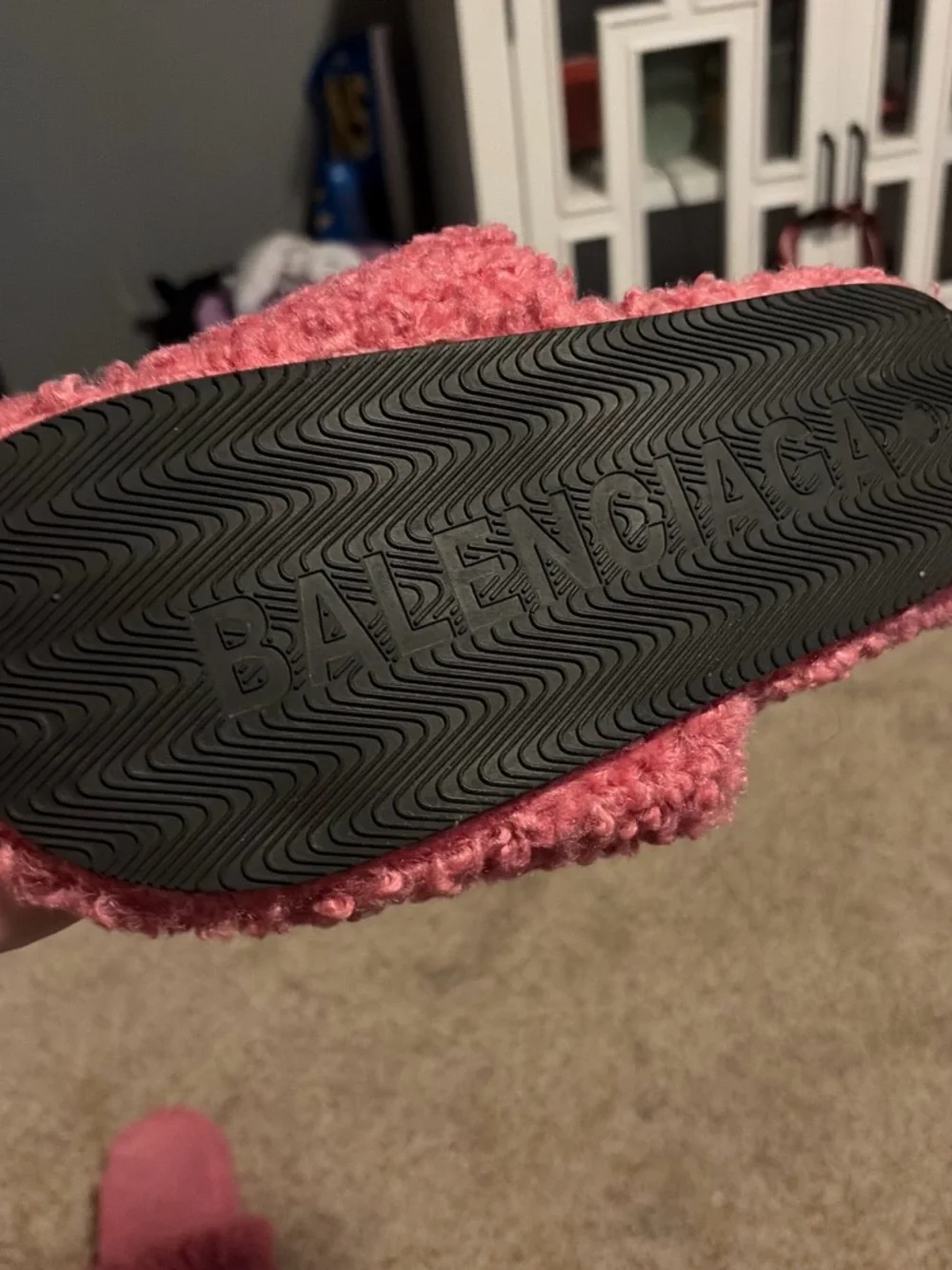 Balenciaga Kids Plush Sherpa Slide Sandals in Rose Pink